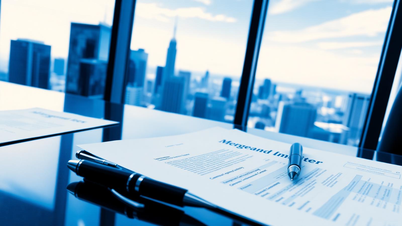Mergers and acquisitions documentation on an executive desk