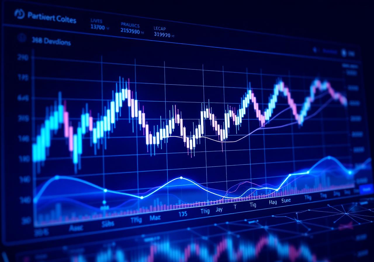 Institutional digital asset trading dashboard with blue candlestick charts